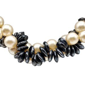 Glass Beaded Necklace Faux Pearl Hematite Colored Twisted Strands Vintage Costum